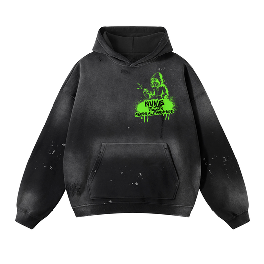 Splatter Vintage Wash Frayed Fleece Hoodie - 360 GSM