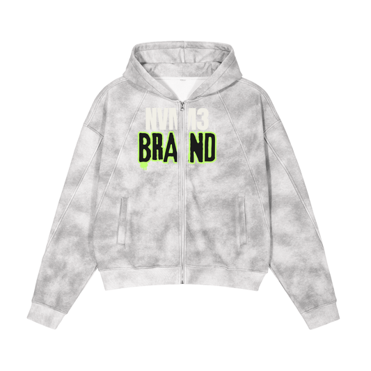 NVME Creative Dirty Washed Boxy Zip-up Fleece Hoodie